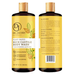 Pouring almond castile soap to create a creamy, rich lather.