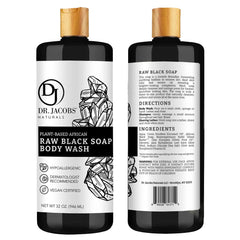 DR.JACOBS NATURALS authentic african raw black soap 2pk back label shows ingredients and sourcing