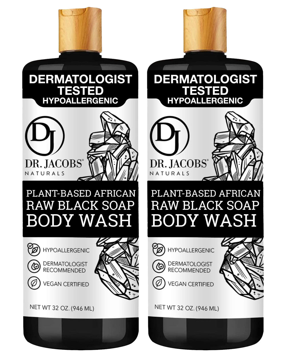 DR.JACOBS NATURALS authentic african raw black soap 2pk front label highlights natural ingredients