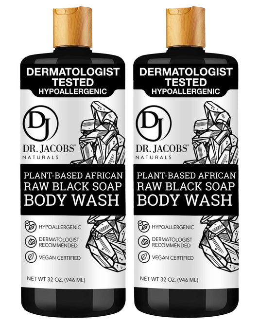 DR.JACOBS NATURALS authentic african raw black soap 2pk front label highlights natural ingredients