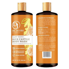 DR.JACOBS NATURALS orange ginger castile soap pour reveals refreshing lather.