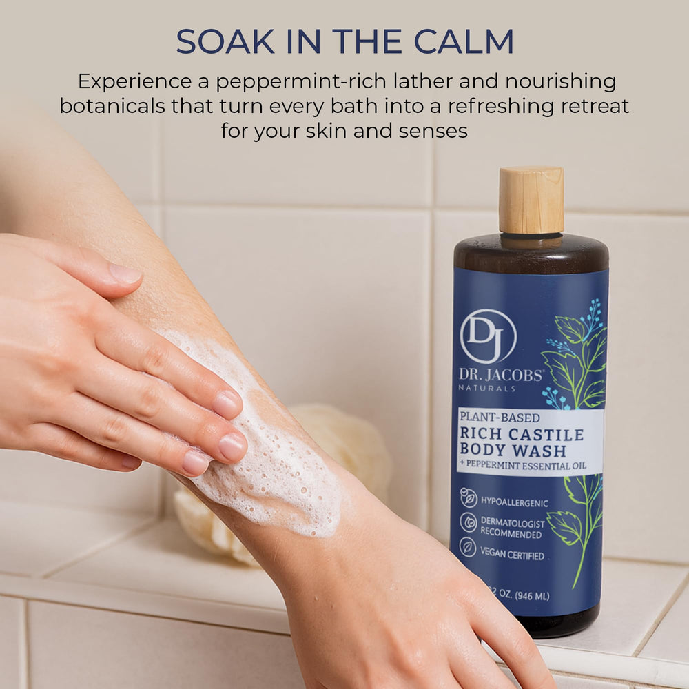 Product under running water illustrating a refreshing cleanse with peppermint aroma.