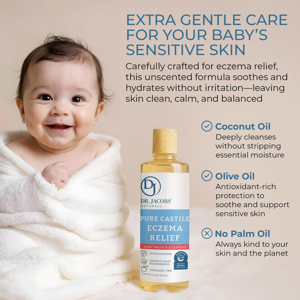 Ingredients image highlights olive and coconut oils with vitamins for gentle cleansing