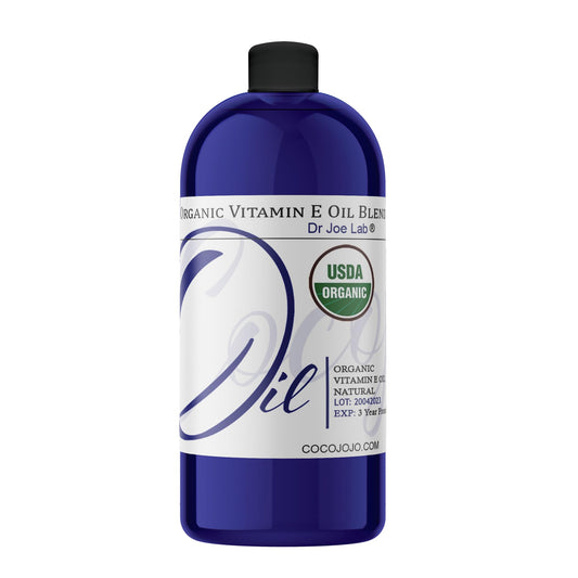 Dr Joe Lab Organic Vitamin E Oil on skin bottle boosts hydration and nourishment.