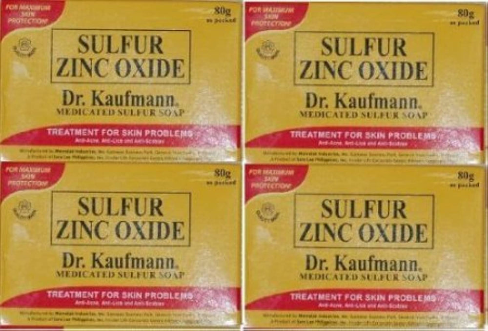 Dr. Kauffman Soap medicated sulfur four bars ready for family use and routine cleansing.