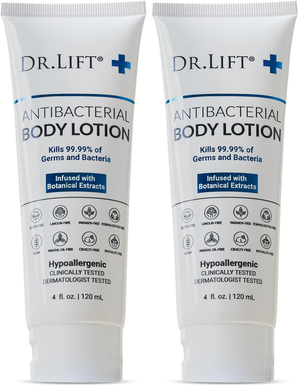 DR. LIFT antibacterial body lotion front view shows two-pack convenience for everyday protection