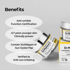 Outer box and bottle of Dr.Melaxin Oyster Pep3 Renewal Cream signaling zinc-rich formula.