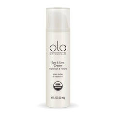 Dr. Mercola Ola Botanicals Eye & Line Cream jar shows rich hydration for delicate eye skin.