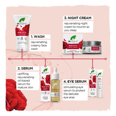 Eco-packaging indicates recyclable materials for sustainable skincare by Dr. Organic.