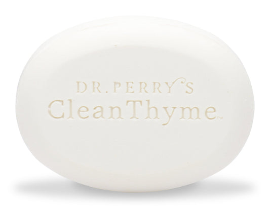 Dr. Perry's CleanThyme cleansing bar forms a gentle foamy cleanse for face and body.