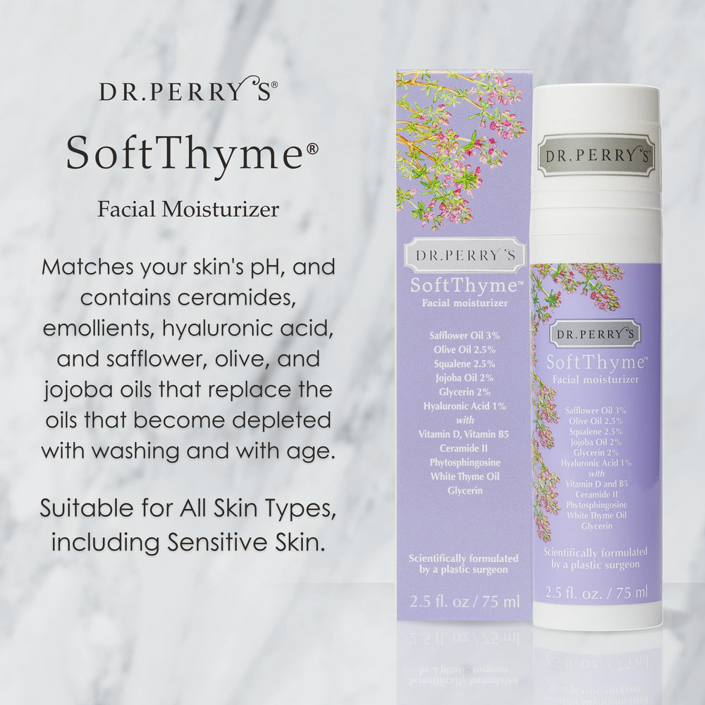 SoftThyme cream swirl shows rich, non-greasy hydration for all skin types.