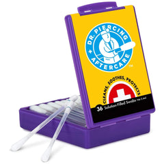 DR. PIERCING AFTERCARE swabs box top for travel-friendly piercing care