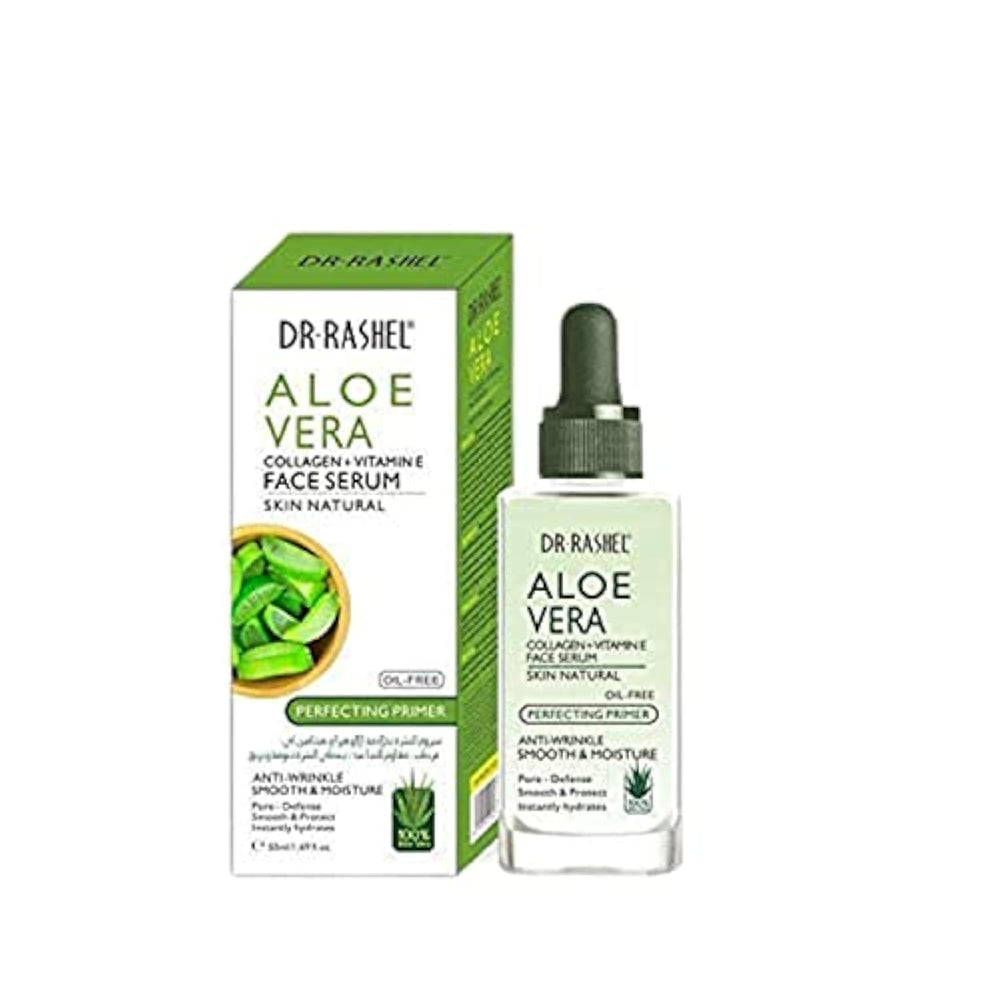 Dr Rashel Aloe Vera Collagen + Vitamin E Serum bottle highlights deep hydration and youthful radiance.