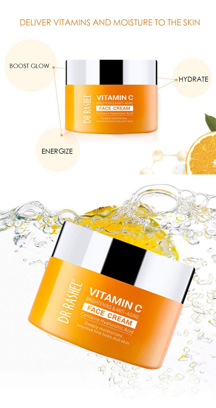 DR.RASHEL Vitamin C face cream ingredient label highlighting antioxidants.