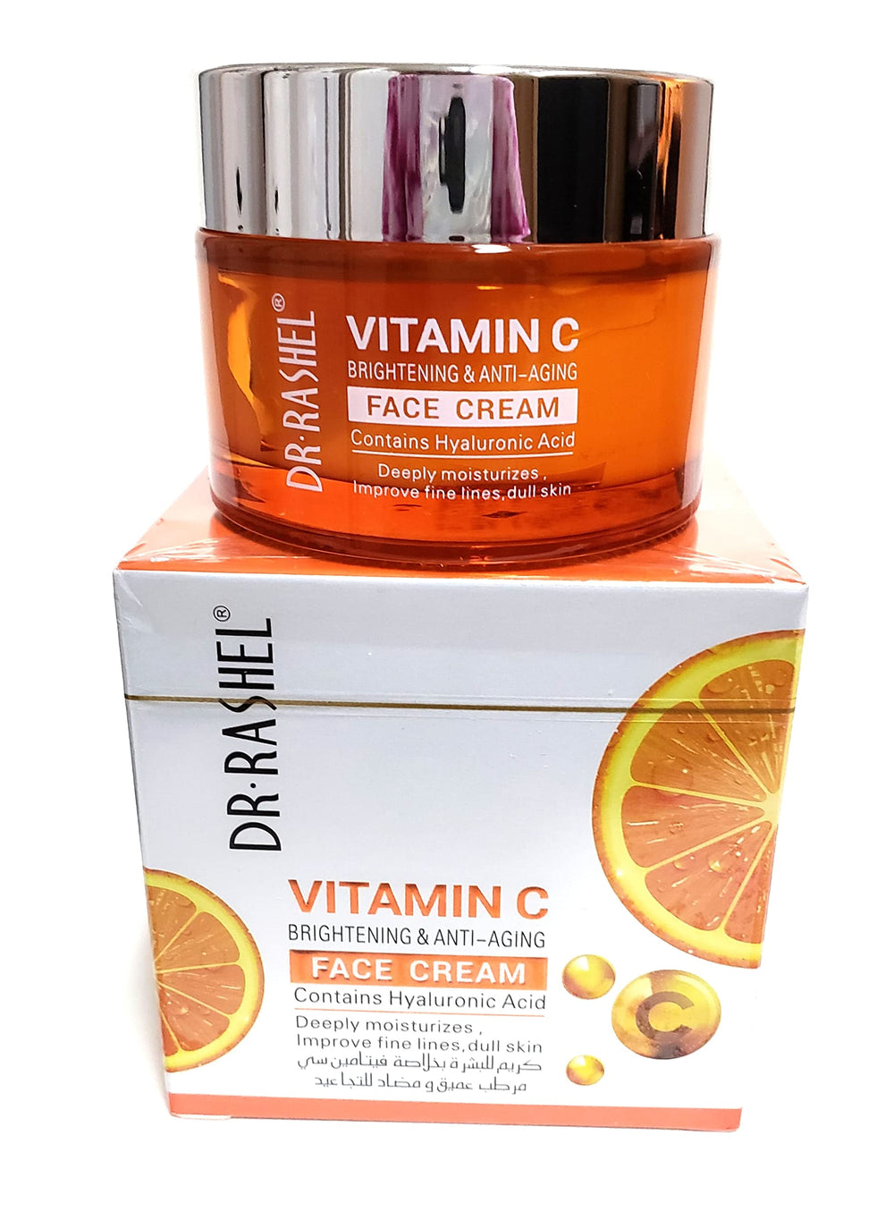 DR.RASHEL Vitamin C face cream jar with hyaluronic acid for deep hydration.