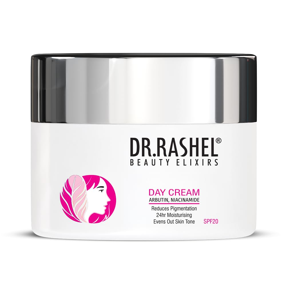 DR.RASHEL White Skin Day Cream packaging shown, vegan and paraben-free for daily protection.