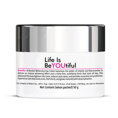DR.RASHEL White Skin Day Cream bottle shows sun protection for outdoor use.