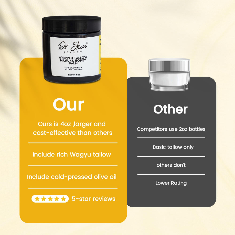 Olive oil bottle beside Dr Skin Beauty balm illustrating nourishing base.