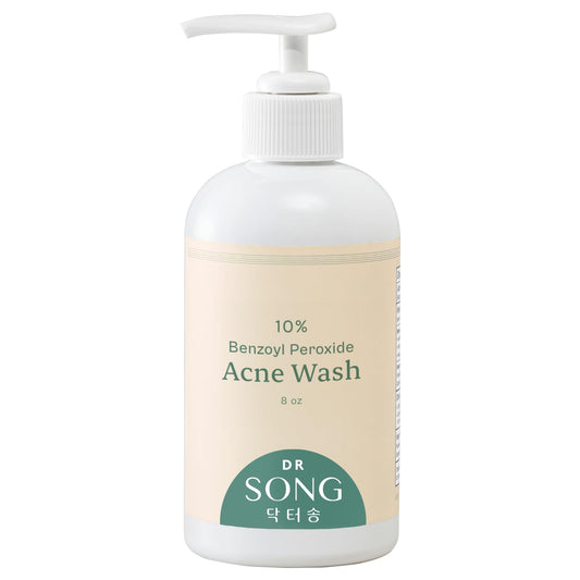 Dr Song benzoyl peroxide wash packaging shown for deep acne cleansing