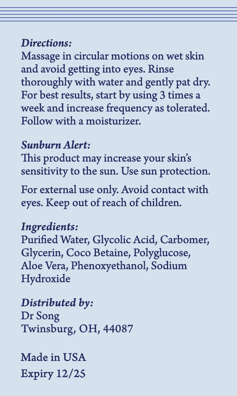 Dr Song Glycolic Acid Face Wash close-up of gel formula for gentle exfoliation.