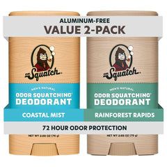 Dr. Squatch Coastal Mist deodorant bottle showing aluminum-free odor protection.