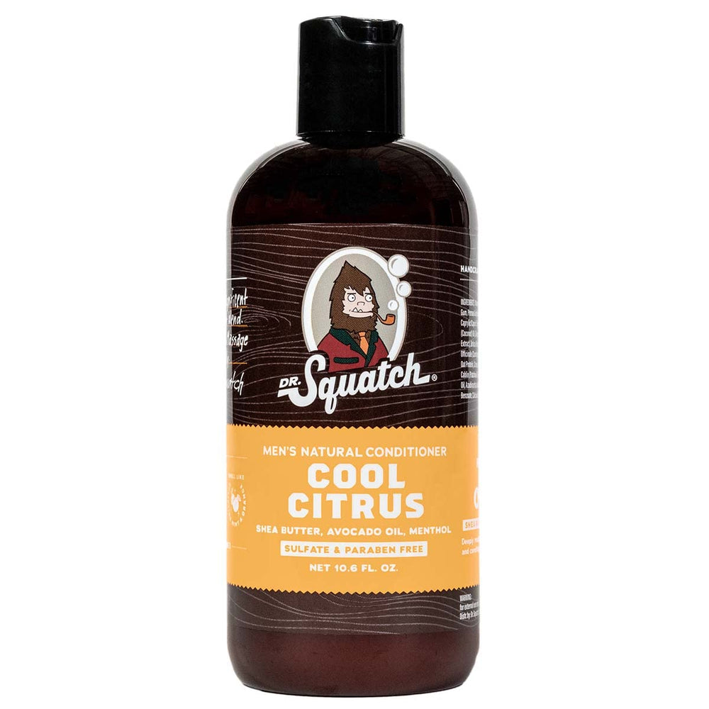 Dr. Squatch Cool Citrus Conditioner bottle closeup for daily hair care