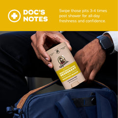 Dr. Squatch deodorant stick application showing a quick swipe.