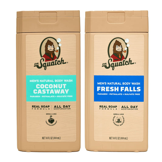 Dr Squatch Fresh Falls bottle front highlighting scent