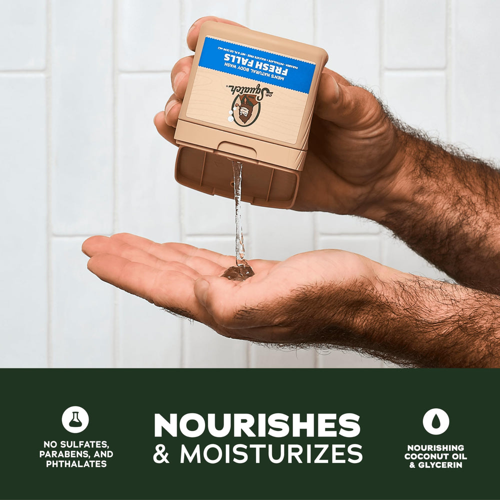 Dr. Squatch Fresh Falls label emphasizes refreshing, natural ingredients.