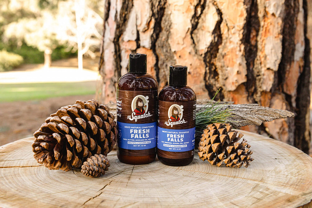 Dr. Squatch Fresh Falls conditioner close-up reveals creamy texture.