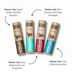 Dr. Squatch Vanilla Bourbon lip balm with rich flavor and moisturizing feel.