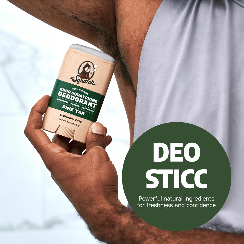 Dr. Squatch natural men's care bundle packaging on display in a rugged style.