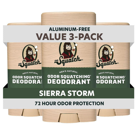 Dr. Squatch natural men's deodorant, pack-shot, with charcoal and postbiotics for odor control