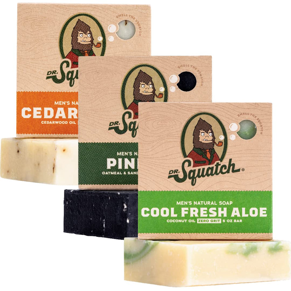 Dr. Squatch Pine Tar Bar features a rich lather for deep clean in daily showers.