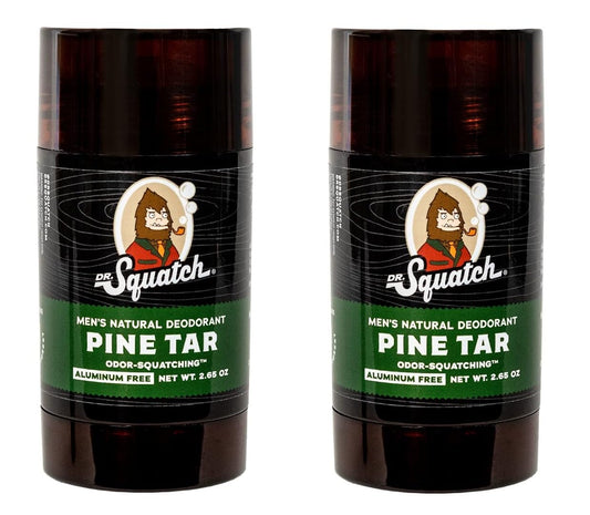 Dr Squatch Pine Tar deodorant 2-pack pack shot with aluminum-free protection