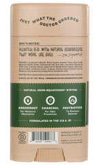 Dr. Squatch Pine Tar packaging label highlighting aluminum-free formula and rugged scent