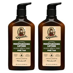 Dr. Squatch Pine Tar lotion bottle shows rugged branding for daily moisturization
