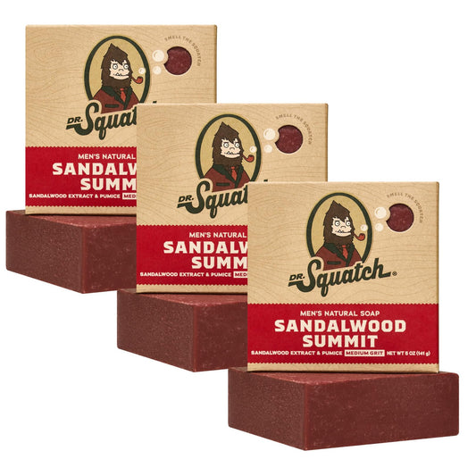 Dr. Squatch Sandalwood Summit bar front view showing natural soap for a refreshing cleanse