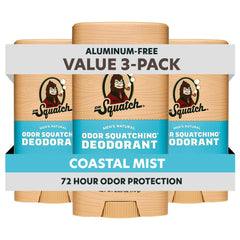 Dr. Squatch Sierra Storm 2-pack display showing aluminum-free natural deodorant in Coastal Mist.