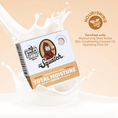 Dr. Squatch Total Moisture Bar Soap unscented ingredients highlight shea, mango, and green tea butters