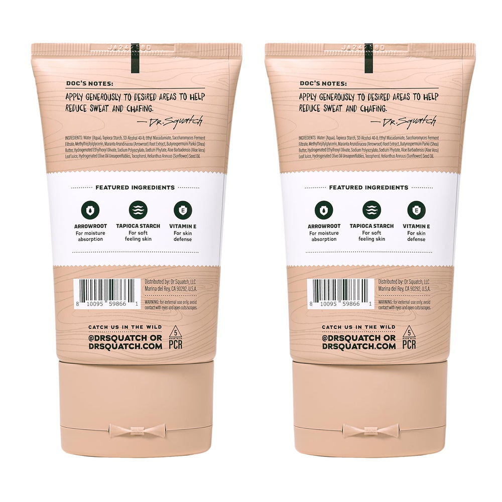 Dr. Squatch Whole Body Deodorant arrowroot tapioca natural ingredients promote gentle moisture management.