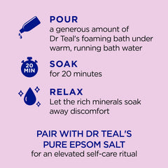 Dr Teal's bottle being poured into a warm bath for easy bath-time use.