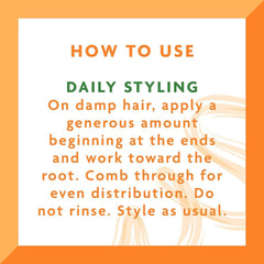 Dr Teal's Cantu smoothing leave-in bottle beside frizz-free hair on model