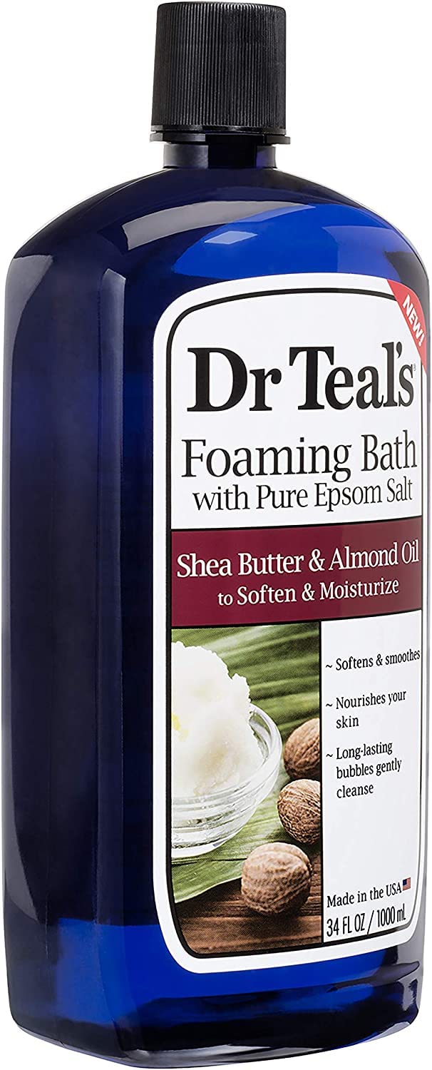 Dr Teal's Shea Butter & Almond Oil foaming bath lather for nourished, soft skin.