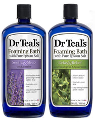 Dr Teal's Soothe and Sleep Lavender Foaming Bath bottle calms the senses for a relaxing soak