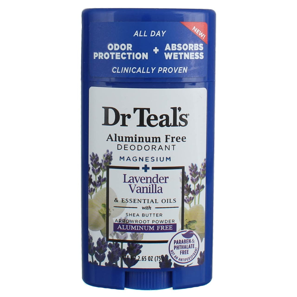 Dr Teal's Vanilla Lavender deodorant 2-pack stick for all-day odor control.