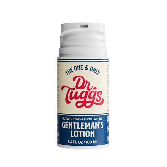Dr. Tuggs Gentlemans Lotion bottle close-up for smooth, hydrated skin.