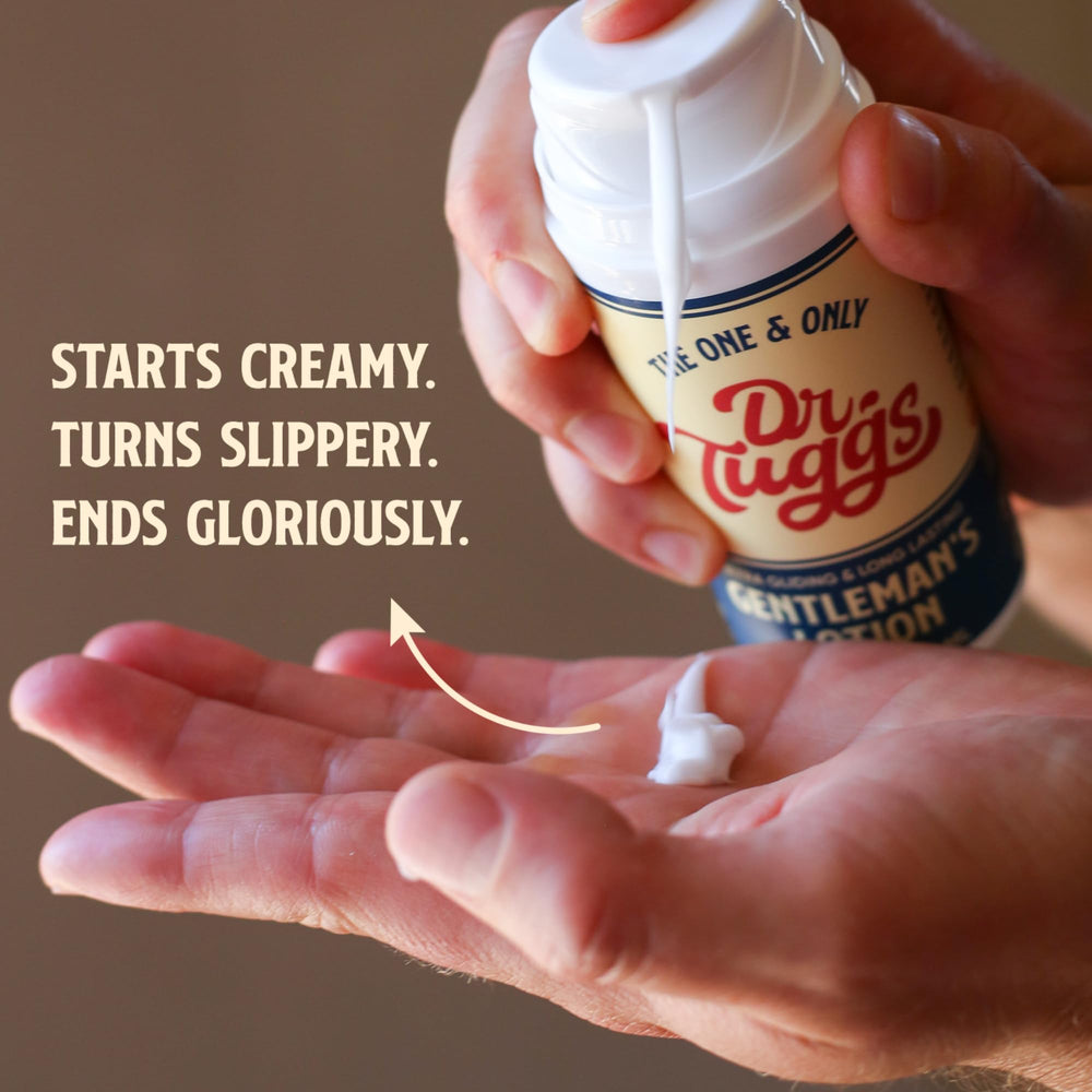 Texture swirl of Dr. Tuggs lotion showing non-greasy glide.