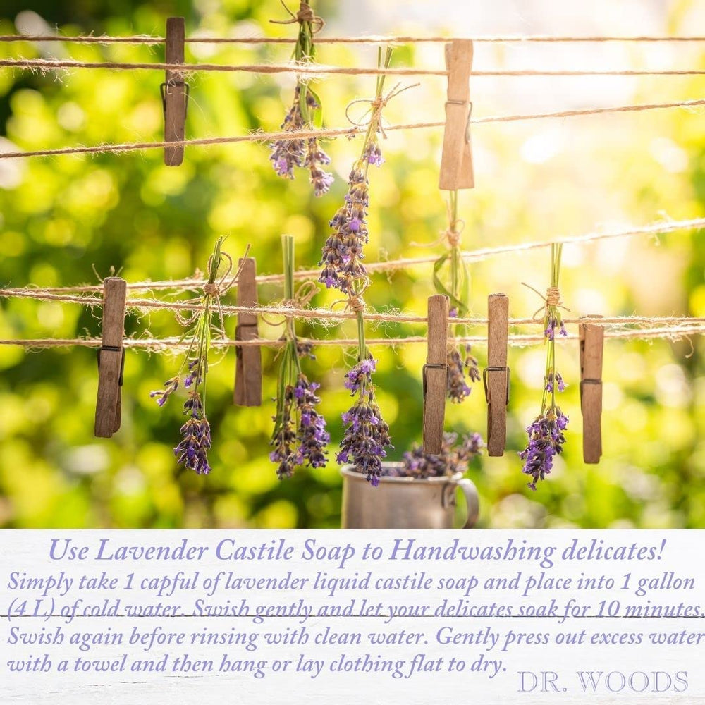 Dr. Woods Lavender Castile Soap in shower setup for a refreshing wash.