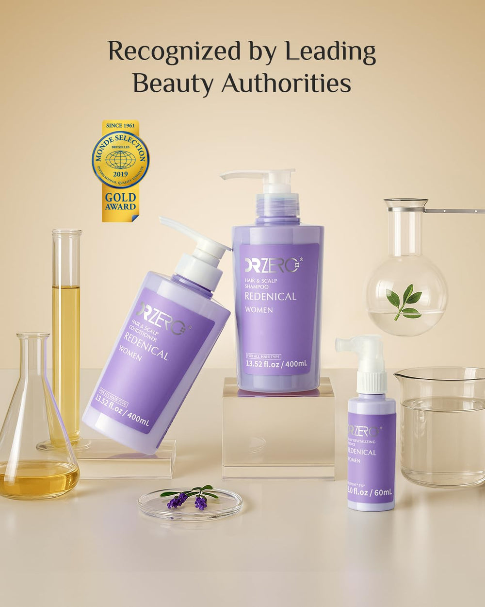 In-bathroom scene with DR ZERO Redenical for daily hair care rituals.